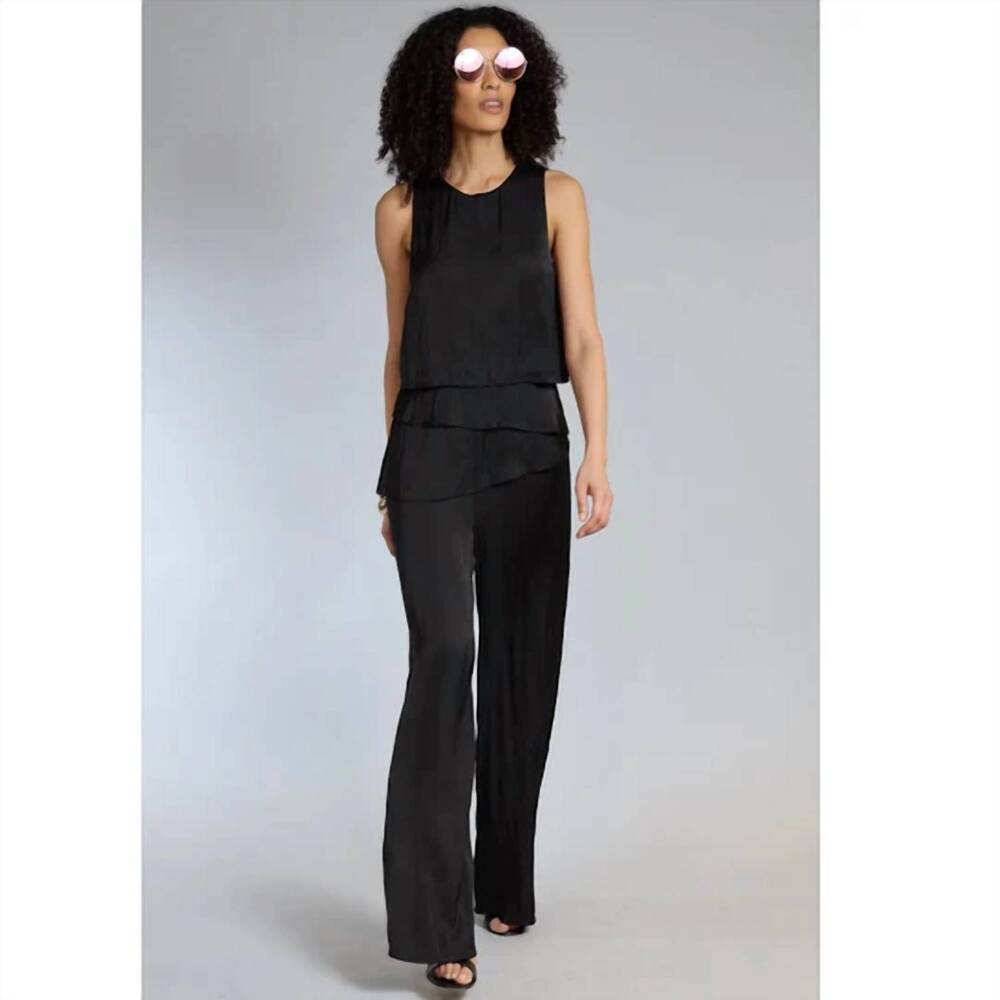 NEW LOLA & SOPHIE tiered ruffle satin jumpsuit in black